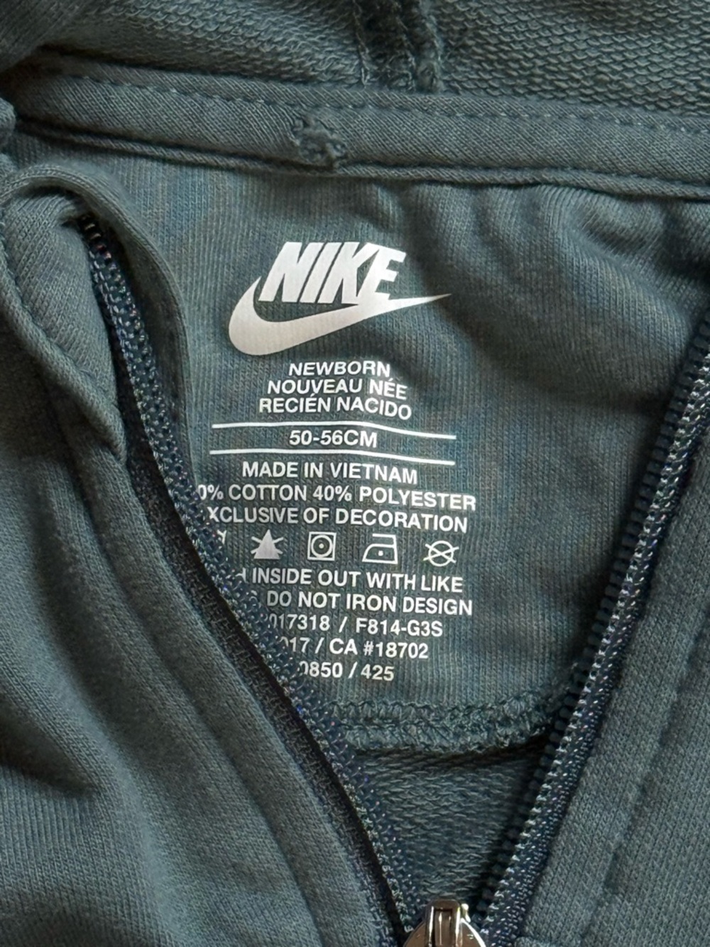 Nike Hooded Baby One-Piece Rompers - Teal Green & Tan - Picture 5 of 5